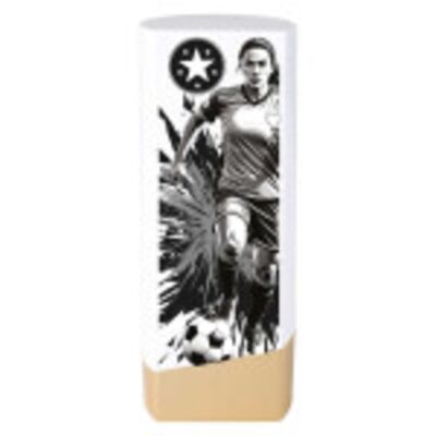 Prime Female Heavyweight White Gold Football Trophy Thumbnail