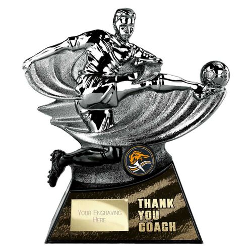 Power Strike Special Football Black Silver Thank You Coach Trophy Thumbnail
